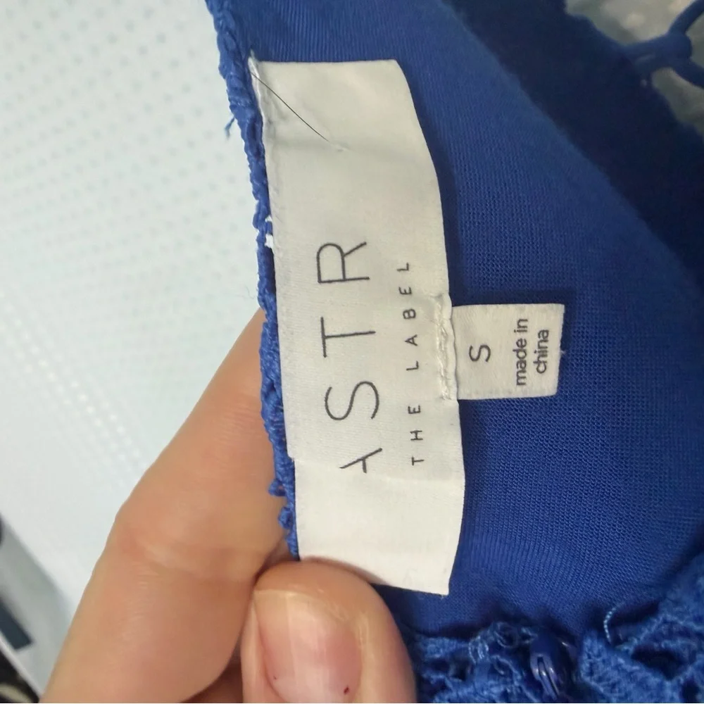 ASTR Blue Lace Up Crochet Slip Dress Spaghetti Straps Boho Festival Size S - Picture 8 of 9